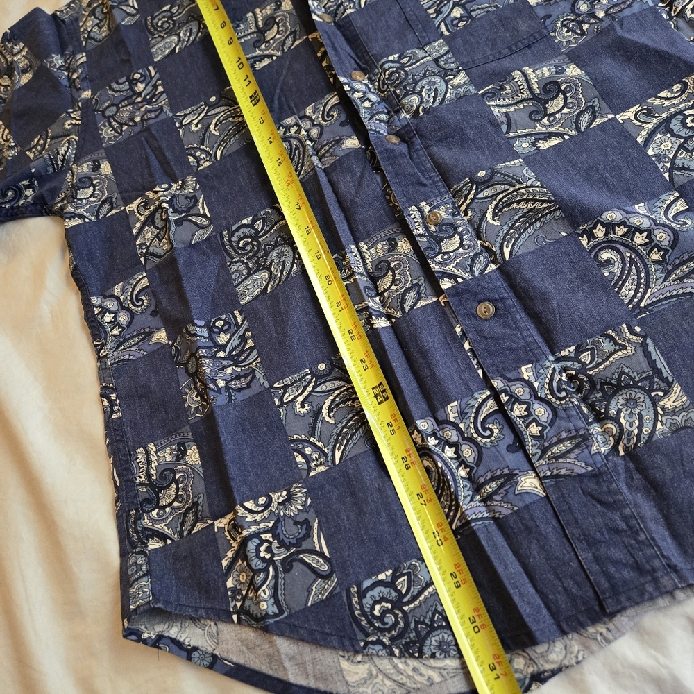 Chaps Ralph Lauren Cotton blue paisley checker short sleeve button down - Picture 5 of 7